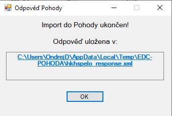 Potvrzení importu do Pohody